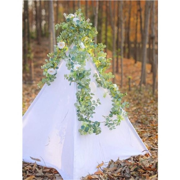 6.56ft Eucalyptus Garland with Flowers-8 White Roses, Artificial Fake Flowers - Picture 6 of 7